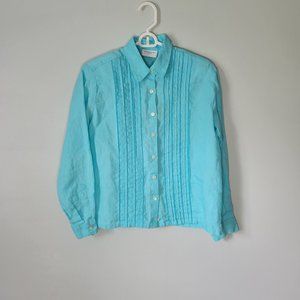 Liz Claiborne Lizsport Linen Aqua Long Sleeve Women's Small Button Down Blouse